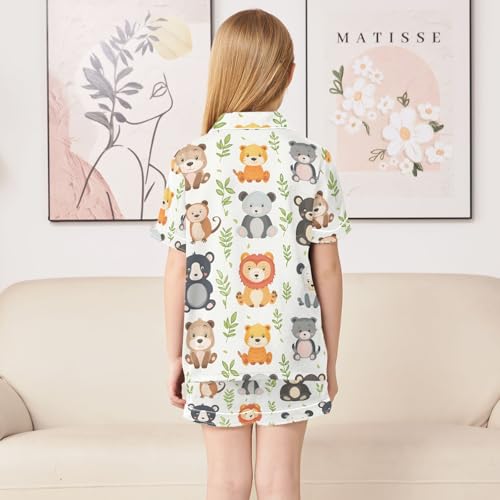 ALAZA Bear Lion Pajamas Satin Pajama Set Short Sleeve Button Down Sleepwear4