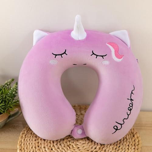 Image of DC DECORIO Kids Travel Pillow,Unicorn Fiber with,U-Shaped Airplane Car Flight Head Neck Support Pillow for Adults Toddler Children,Boys,Girls (Purple)
