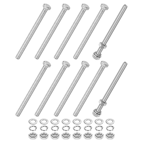 M METERXITY 10-Pack Hex Head Screw Bolt with Nuts Flat &amp; Lock Washers M5x70mm Stainless Steel Bolts and Nuts Kit Fully Threaded Metric Bolt Assortment for Equipment/Machinery