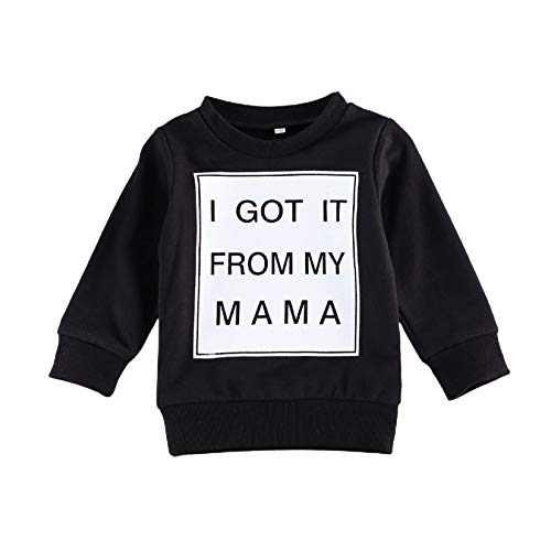 GLBaby Newborn Baby Boy Girl Solid Color Pullover Infants Letter Print Long Sleeve Sweatshirt Fall Winter Baby Clothing (I got it from My Mama-Black, 12-18 Months)