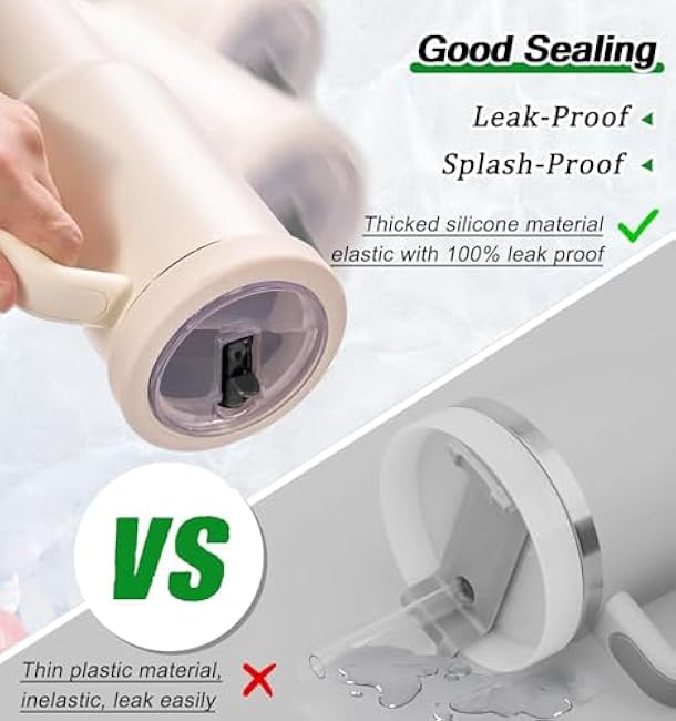 Leak Proof Lid for Stanley Quencher 40 oz, 2 Pack Flip Straw Cover Top for Stanley Cup Accessories, 40 oz Tumbler Lid & Straw Set 100% Spill Proof-¡¾Food Grade Silicone Material¡¿