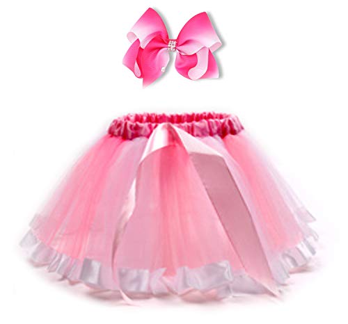 ALEAD Falda de tutú Arcoiris de Tul en Capas para niñas pequeñas Vestir con Arcos de pelos de Colores  (Rosa, M)