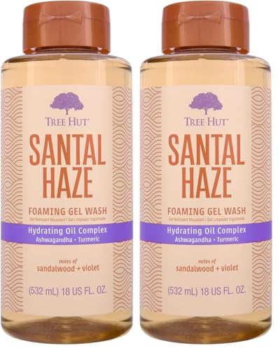 Image of Tree Hut Santal Haze Foaming Gel Wash, Hydrating & Moisturizing Body Wash with Shea Butter & Nourishing Essential Oils, Daily Cleanser for Soft Smooth Skin, 18 fl oz (Pack of 2)