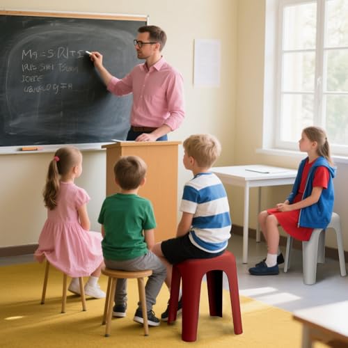Image of 6 Pack Stackable Classroom Stools 18 Inch Nesting Plastic Stools Portable Backless Chairs for Classroom, Students, Adults, Living Room, Dining Room, Office Home