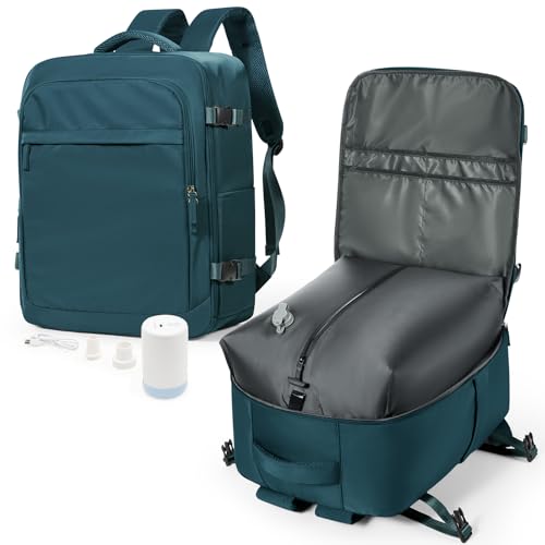 VGCUB Travel Vacpack Backpack with Electric Pump Vacuum System Storage Compression Carry on 18x14x8 Personal Item Bags for Women Men Work Business Waterproof College Backpack Peacock Blue