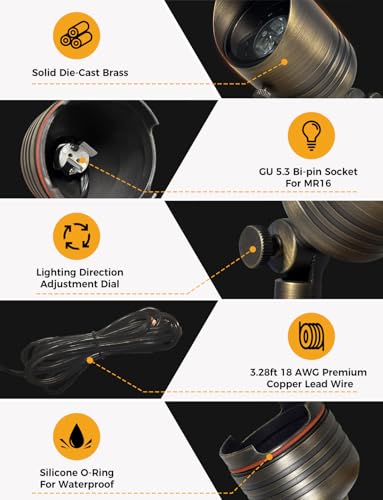 COLOER 5W 12V Brass Outdoor Landscape Spot Light with Bulb(6Pack) - image 4