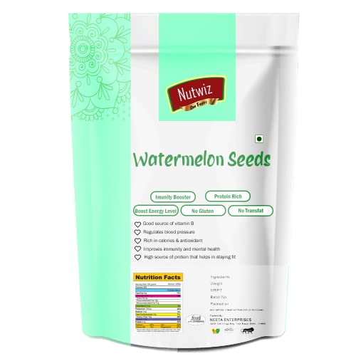 Image of Nutwiz Watermelon Seeds (Tarbooj Beej) 200 Grams - Raw Watermelon Seeds Packed with Protein, Fiber & Energy to Support Focus & Stamina - Delicious Dried Seeds for Office Lunches, Kids' Study Snacks & Mom's Homemade Halwa, Laddu & Home Made Sweets | Whole Roasted Tarbooj Seed | Raw Watermelon Beej