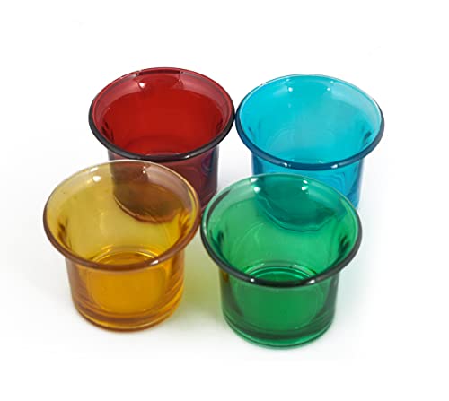 Image of Decorative Votive Glass Tealight Candle Holders Set of 4, Colorful T-Light Votives Holder, Diwali Decoration Items, Christmas Tealights, Ideal for Centerpiece & Festive Decor (Pack of 2)