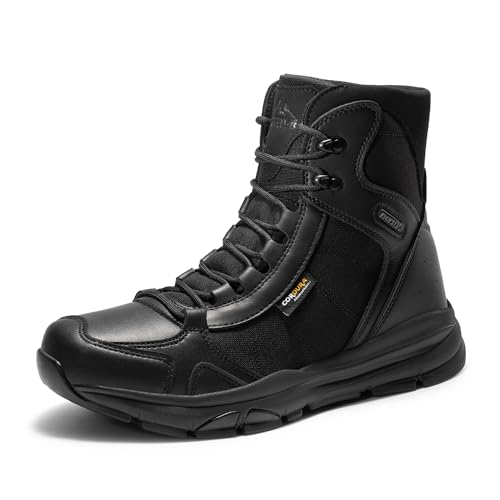 NORTIV 8 Men's Lightweight Military Tactical Work Boots Outdoor Hiking Motorcycle Combat Boots,Size 13,Black-Leather,SNMT221M