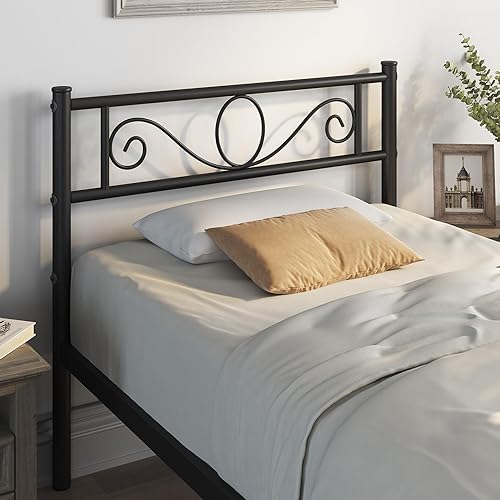 Yaheetech Bettrahmen 90 x 200 cm Metallbett mit Lattenrost Einzelbett/Doppelbett Gästebett Jugendbett mit Kopfteil für Schlafzimmer Gästezimmer Schwarz