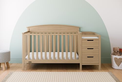 Image of Graco Benton 4-in-1 Convertible Crib and Changer, Driftwood | GREENGUARD Gold Certified, Baby Crib & Changing Table Combo, Includes Water-Resistant Changing Pad, Converts to Full-Size Bed