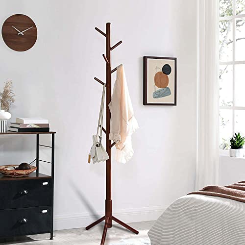 Luersaka Coat Rack Freestanding Tree-Shaped Coat Rack With 8 Hooks, 3 Adjustable Sizes, Coat Hanger Stand For Clothes, Suits, Accessories,Rubberwood,Dark Walnut #TOP2