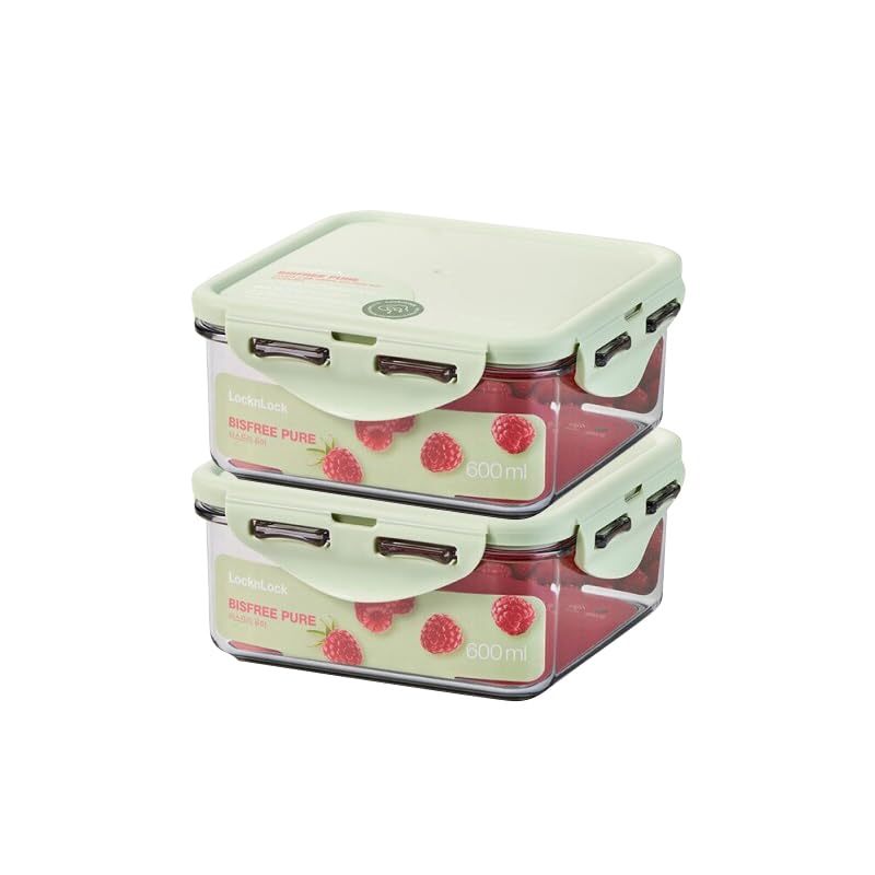 Image of LocknLock Square 600ml Food Storage Containers (Pack of 2) | Airtight, Leakproof, BPA-Free Plastic Boxes | Stackable Square Kitchen Containers for Lunch, Fridge & Pantry Storage
