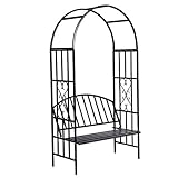 vidaXL Rosenbogen mit Sitzbank Metall Gartenbank Rankhilfe Torbogen Rankgitter