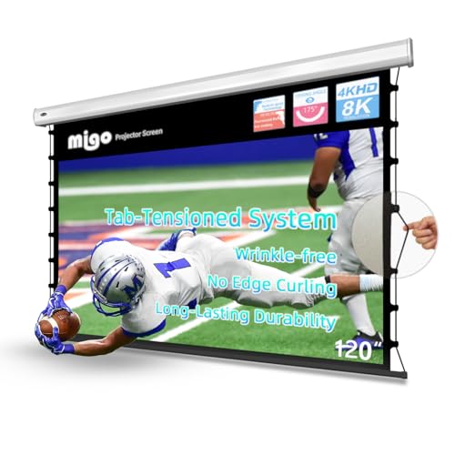 MIGO 120 Inch Projector Screen Pull Down, 2.0 Gain 4K HD Tab-Tension Motorized Partial Ambient Light Projector Screen Wall/Ceiling Mount for Short Throw Projector Indoor Home Theater Cinema Office