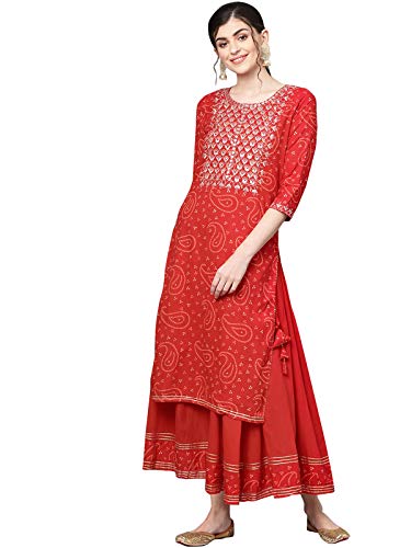 Image of ishin Women's Rayon Black Embellished A-Line Kurta Palazzo Set
