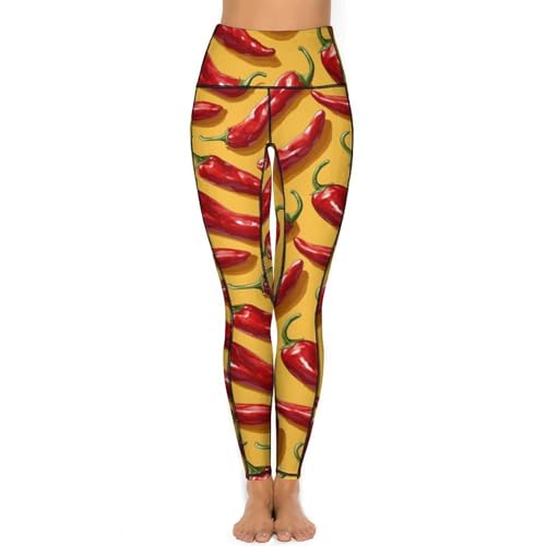 Pantalon de yoga avec poches et contrôle du ventre : legging imprimé piment rouge galbant
