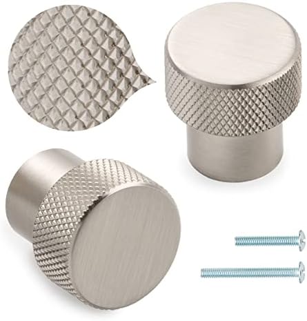 ASKANO Knurled Kitchen Cabinet Knobs, Pack of 10, Brushed Nickel AK1301 | Round Pull Handle, Solid Hardware for Drawer, Dresser, Bathroom, Vanity, Furniture Door, Cupboard, Bedroom, Diameter: 1 Inch