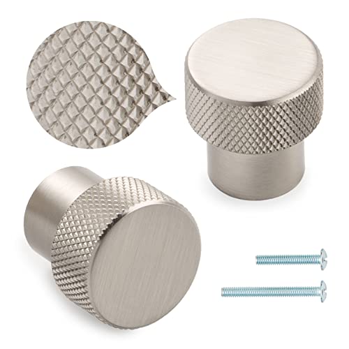 Askano Knurled Kitchen Cabinet Knobs, Pack Of 10, Brushed Nickel Ak1301 | Round Pull Handle, Solid Hardware For Drawer, Dresser, Bathroom, Vanity, Furniture Door, Cupboard, Bedroom, Diameter: 1 Inch #TOP14