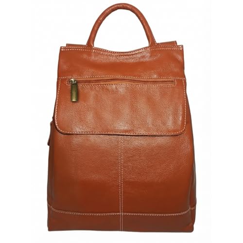 Mochila Feminina de Couro Legítimo com Sistema Anti-Furto, Bolsa Prática e Resistente para Uso Diário, Viagens e Passeios Urbanos(Whisky)