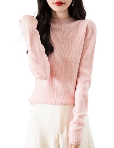 Image of Chanyarn Women's 100% Merino Wool Seamless Sweater Mock Neck First-Line Ready to Wear Long Sleeve Ribbed Knit Pullover