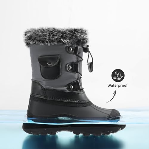 DREAM PAIRS Girls Snow Waterproof Winter Boots,Grey/Black,13 Little Kid - image 6