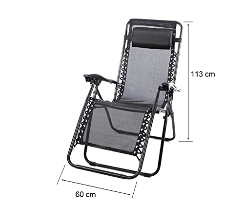 thesecrethome.es - Silla Tumbona con Reposabrazos Plegable - Hamaca Multiposiciones de Metal con Cojín Reposacabezas - Ideal para Playa, Jardín, Terraza (Negro) - imagen 3