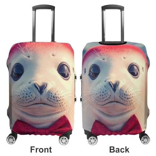 Cute White Seal with Bow Tie Travel Luggage Cover for Suitcase 19-32 Inches Elastic Washable Baggage Protector3