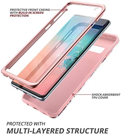 SURITCH for Samsung S10 Plus Case Silicone with Built-in Screen Protector Front and Back 360 Degree Full Body Protection Cover Bumper Shockproof Non Slip Case for Samsung Galaxy S10+ Plus Rose