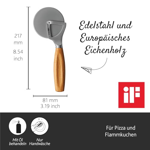 Foto von Boska Pizzaschneider Oslo+ / Non-stick BSF™ / Schneidet ohne Wackler/Sehr scharf/Stilvoll/Eichenholz & Edelstahl