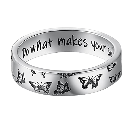LOVECOM Butterfly Rings, 925 Sterling Silver Various Flying Butterflies Rings for Women Bohemian Delicate Do What Makes Your Soul Shine Letters Ring Cute Insect Wedding Bands Jewelry Gifts for Her
