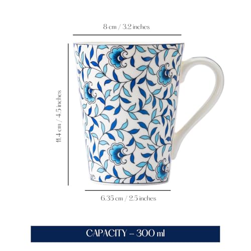 Image of GOLDEN QUEEN'S Mugs Set of 2 for Coffee, Tea, Milk - Ideal for Your Daily Beverage Ritual, Hosting & Casual Gatherings (Blue Vine Whispers)