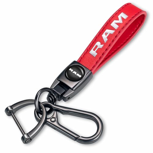 Uijtylj Genuine Leather Car Key Chain Fit for Dodge RAM 1500 2500 3500 Keyring Keychain Accessories Family Present Red