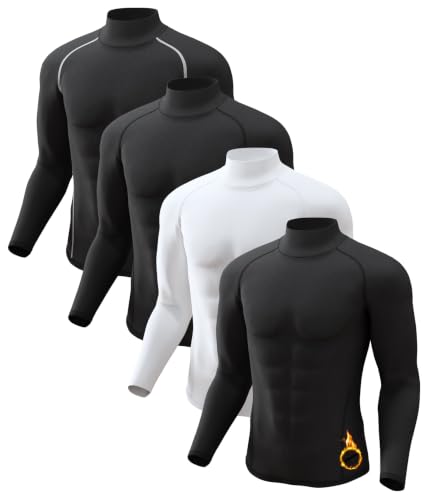 Image of Men's Thermal Shirts Mock Turtle Neck Long Sleeve Cold Weather Base Layer | Fleece Lined Tops. Ultra Soft, Moisture Wicking, 4 Way Stretch. Winter Gear For Snowboard & Daily Wear