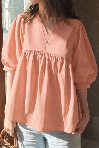 Image of Zilcon Women's Cotton Plain Styles Short Kurti for Women V-Neck Half Sleeve || Kurti for Woman || Short Kurtis for Woman