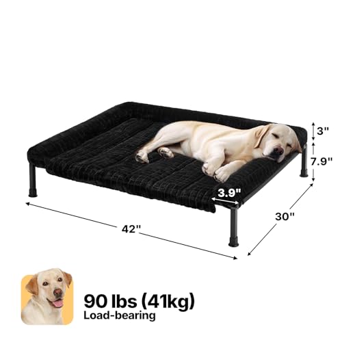 Veehoo Hundeliege Outdoor XXL Waschbar, Flauschiges Hundeliege mit Abnehmbarem Polster, Erhöhtes Hundebett Hundesofa mit Rutschfesten Füßen für Drinnen Draußen, Schwarz 106 x 76 x 20 cm
