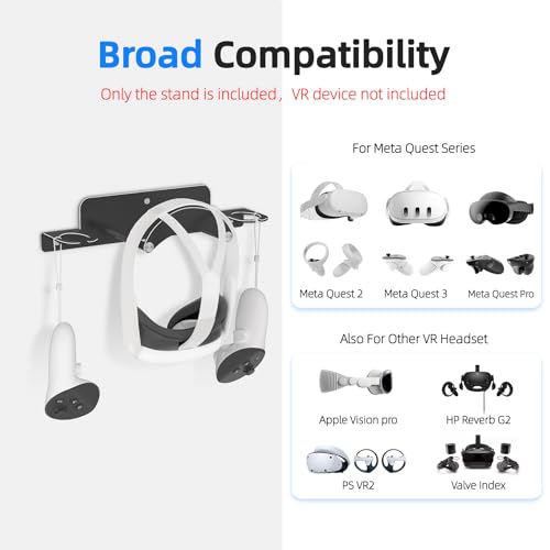VR Headset Wall Mount Storage Stand Hook Compatible with Meta Quest 3/Meta Quest 3S/Quest Pro/Quest 2 Metal VR Headset Hook Storage Rack Holder(Aluminum Alloy-Black) - Image 3