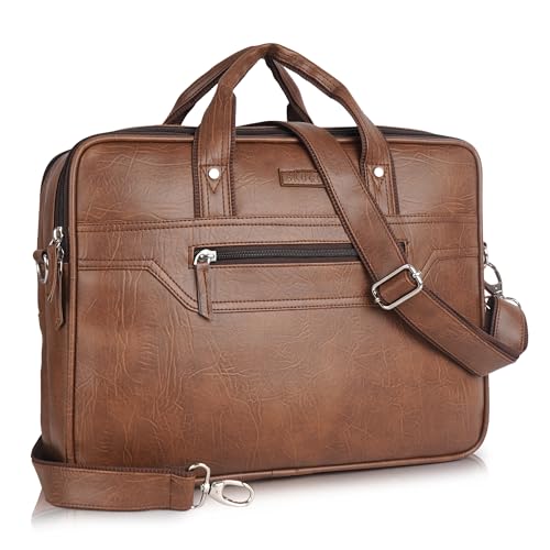 SAULT Vegan Leather Executive Laptop Office Briefcase with Shoulder Strap | Fits Up to 15.6-Inch Laptop | Business & Travel Messenger Bag for Unisex
