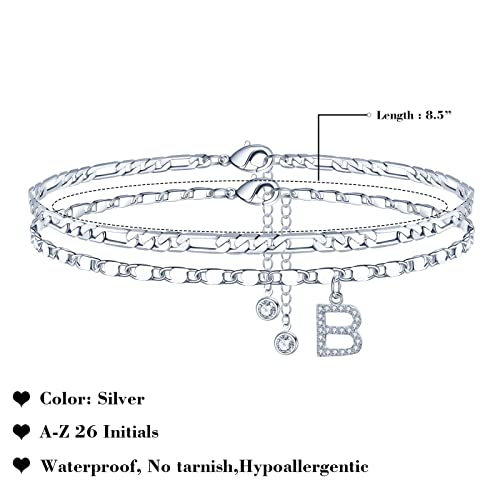 Image of Ursteel Ankle Bracelets for Women, 14K-Gold-Plated Dainty Layered Chain CZ Initial Anklets Set Summer Jewelry Gifts for Women