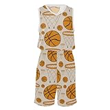 GuoChe Camiseta de baloncesto y pantalones cortos de baloncesto con anillos y pelotas, color naranja, para niños, disfraz de baloncesto, Anillos y pelotas de baloncesto naranja, XX-Large