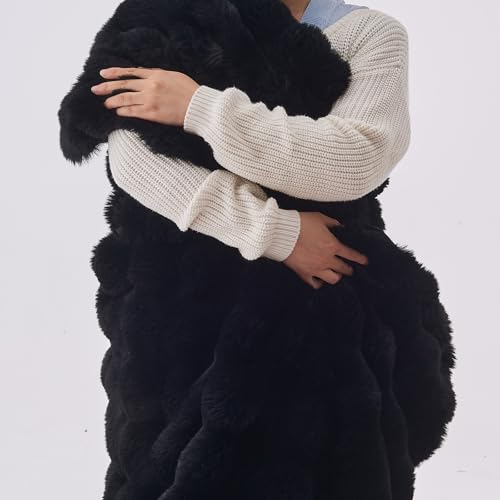 Lotus Karen Queen Size Faux Fur Blanket - Big Bubble Rabbit Fluff, 90x90 Inches