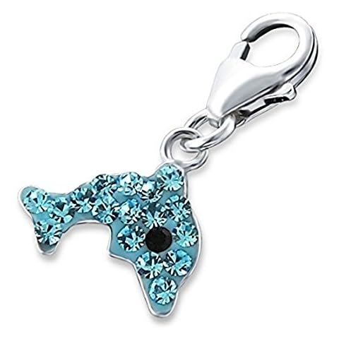 Blue Dolphin Charm with Crystal Stones - Lobster Clasp - Sterling Silver Cover