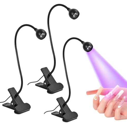 LUMINFLY 3-Pack Clip-On Desk Nail Lamps with Adjustable Gooseneck, USB Powered, Black