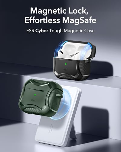 Image of ESR for AirPods 4 Case, Compatible with AirPods 4th Generation Case (2024), Compatible with MagSafe, Powerful Drop Protection, Magnetic Lid, Cyber Series, Green