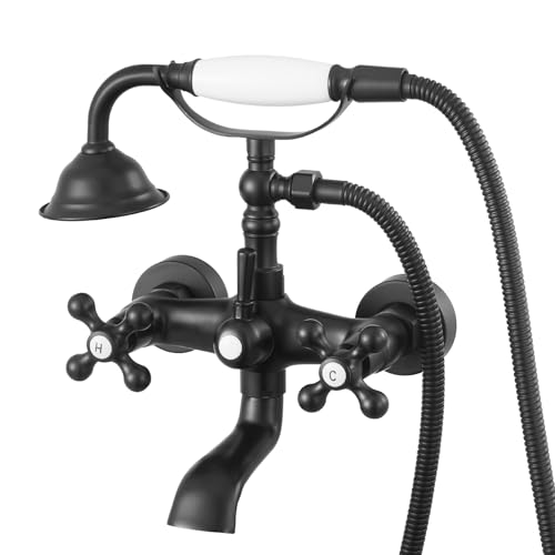 VEVOR Clawfoot Tub Faucet, Wall Mount Bathtub Faucets with Handheld Shower, Vintage Matte Black...