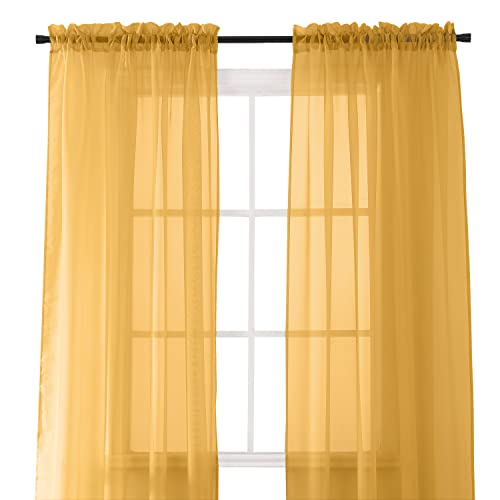 Elegant Comfort Lot de 2 Panneaux Transparents avec Passe-Tringle de 5,1 cm, Rideaux de fenêtre 101,6 cm de Large x 213,4 cm de Long, doré