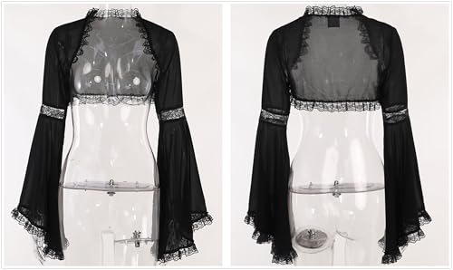 Image of Goth Bolero Shrug Women Lace Sheer Mesh Gothic Flare Sleeve Emo