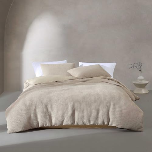 Calvin Klein - Queen Comforter Set, Soft Cotton Percale Comforter with Matching Shams, Waffle Pattern Bedding Set (Microwaffle Garment Washed Beige, Queen) by Calvin Klein - Used condition - US$88.39