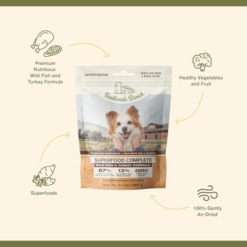 BADLANDS-RANCH-Superfood-Complete-Air-Dried-Adult-Dog-Food-High-Protein-Zero-Fillers-Superfood-Nutrition-by-Katherine-Heigl-24-oz-Wild-Fish-and-Turkey-Formula BADLANDS RANCH Superfood Complete Air Dried Adult Dog Food High Protein Zero Fillers Superfood Nutrition by Katherine Heigl 24 oz Wild Fish and Turkey Formula