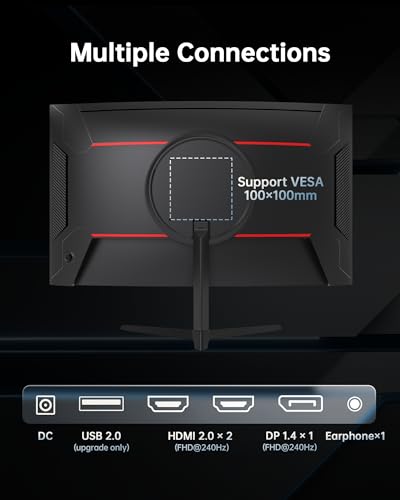 Image of KTC Gaming Monitor, 61 cm (24 inch), 240 Hz Curved Gaming Monitor, FHD 1500R 1080P, Contrast 3000:1, Adaptive Sync, HDR, MPRT 1ms, HDMI DisplayPort Port, Blue Light